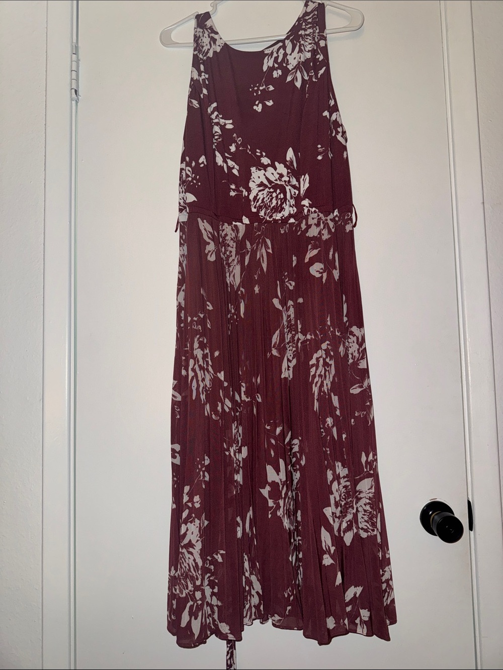 Lane Bryant Burgundy and White Floral Pleated Midi Dress